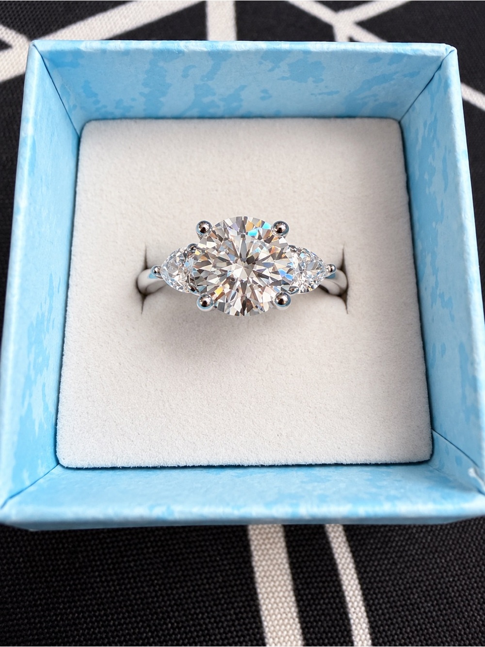 💎 2 CT Moissanite Three-Stone Ring — S925 Sterling Silver — Size 7
